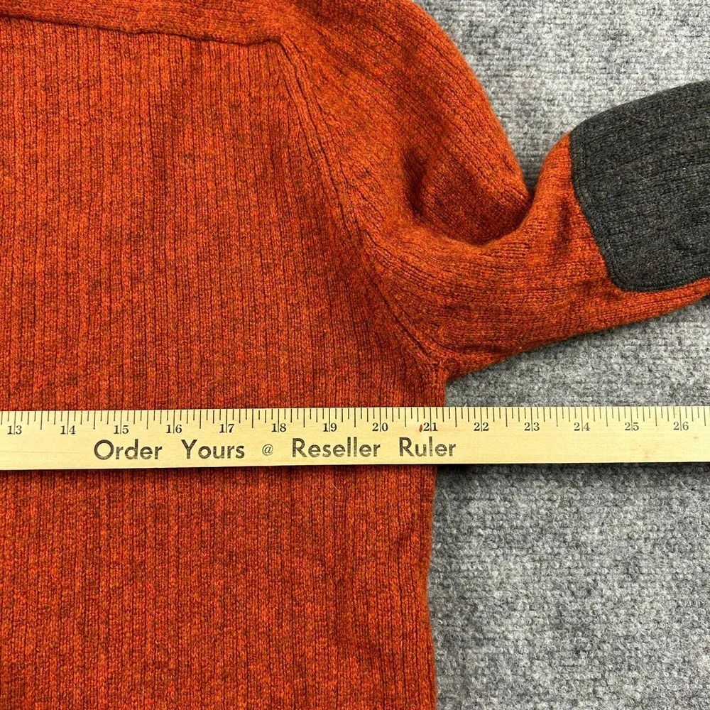 Banana Republic Sweater Mens XL Orange Lambswool Cashmere 1/4 Zip Elbow Patches‎
